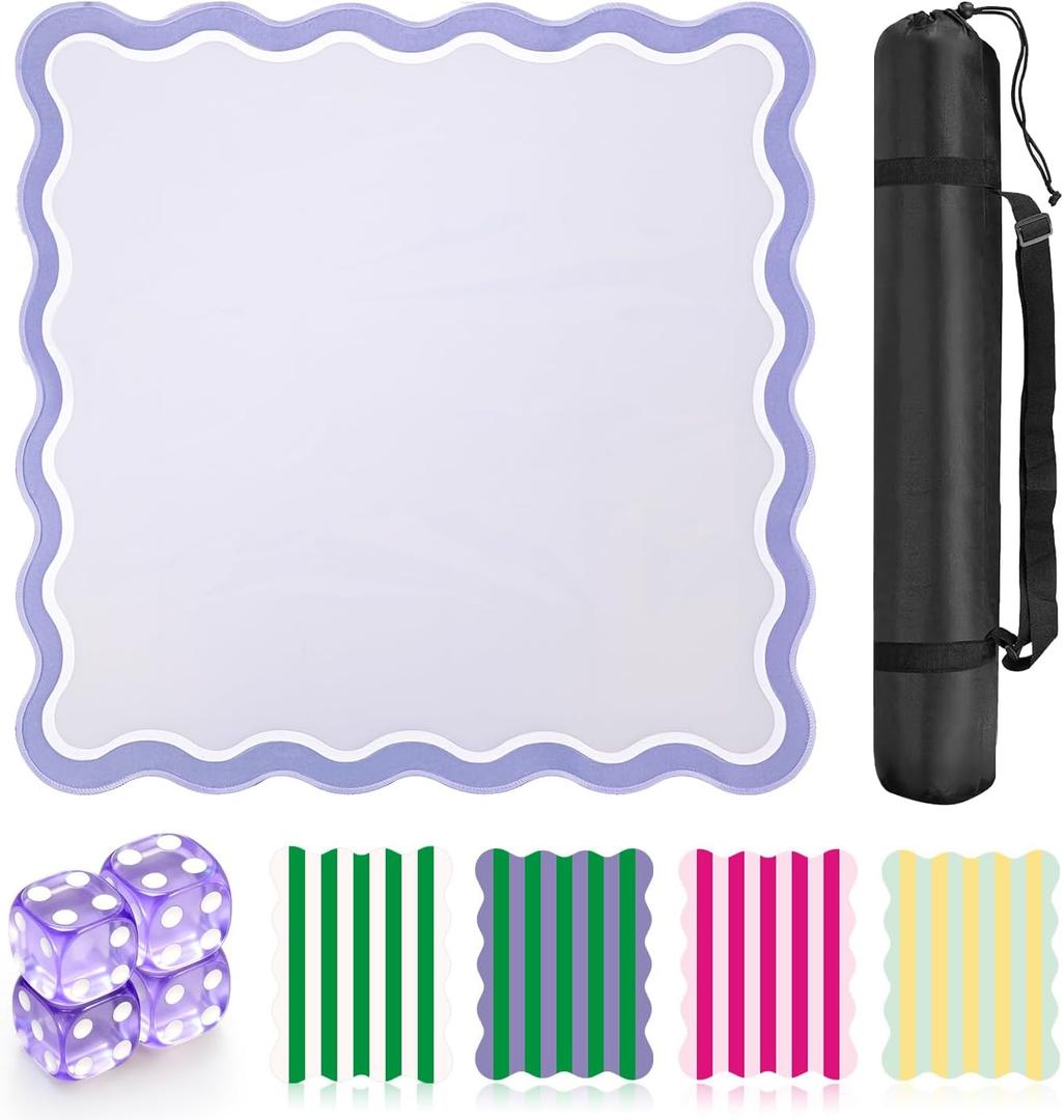 22 in Mini Mahjong Mat for Travel Portable Mahjong Game Mat with 4 Pcs Mahjong Tile Shufflers, Non-Slip Rubber Backing, Foldable Surface & Carry Bag (Lavender)