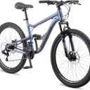 Mongoose Status Mountain Bike, 26 Inch Bike for Men and Women, 21 Speed, Aluminum Suspension Frame, Steel Rear Triangle, Suspension Fork, Knobby Mountain Tires, Mechanical Disc Brakes, Adult Bicycle (Slate Blue)