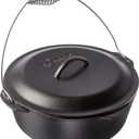Lodge 9 Quart Pre-Seasoned Cast Iron Dutch Oven with Lid - Wire Bail Handle for Easy Transfer from Cooking Surface to Table - Use in the Oven, on the Stove, on the Grill or over the Campfire - Black