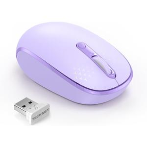 TECKNET Wireless Mouse, 2.4G Quiet Computer Mouse with USB Receiver, 4 Buttons Portable Cordless Mice for Chromebook, Laptop, PC, Mac, 800/1200/1600 DPI - Purple