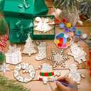 Jenaai 36 Set Christmas Wooden Painting Kit DIY Unfinished Blank Ornaments Craft Set Snowman Santa Xmas Tree Hanging Decorations Birthday Holiday Party Favor for Kids Christmas