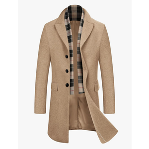COOFANDY Men's Wool Blend Coat with Detachable Plaid Scarfs Notched Collar Single Breasted Pea Coat Trench Overcoat, 3XL