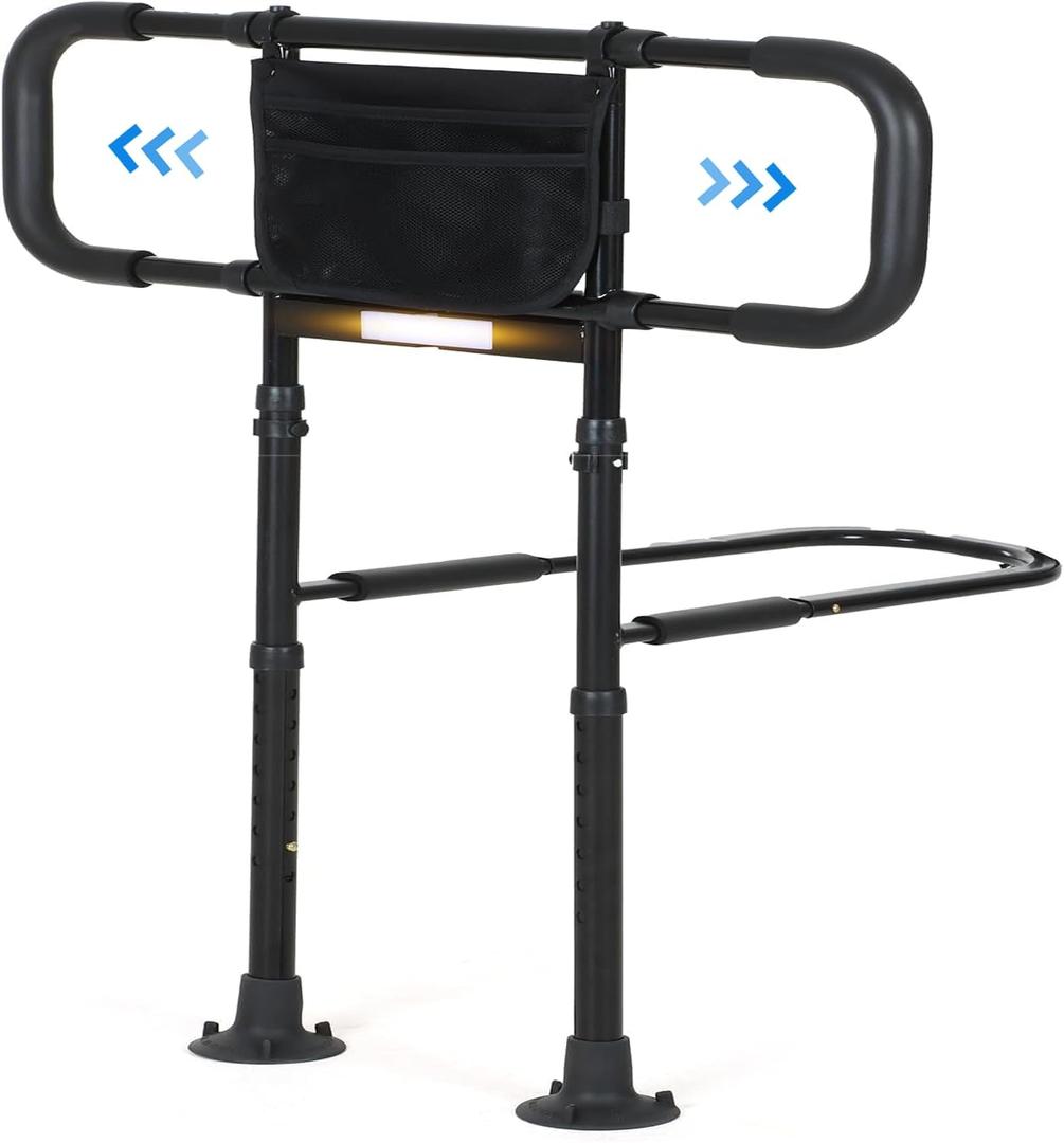 Bed Rails for Elderly Adults Safety, Elderly Assistance Products, Bed Rails for Seniors with Non-Slip Handles, Motion Sensor Light Fits King, Queen, Full, Twin (Compatible with Bed Frames 13.2"-19.7") (Black)