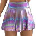 Verdusa Women's Sequin Skirt Metallic High Waist Workout Skorts with Pocket (Medium, Purple)
