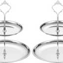 uxcell 2 Sets 2-Tier Cupcake Stand Holder, Round Tiered Serving Tray Stainless Steel Cup Cake Stand for Dessert Fruit Table Birthday Party Decoration Display, Silver