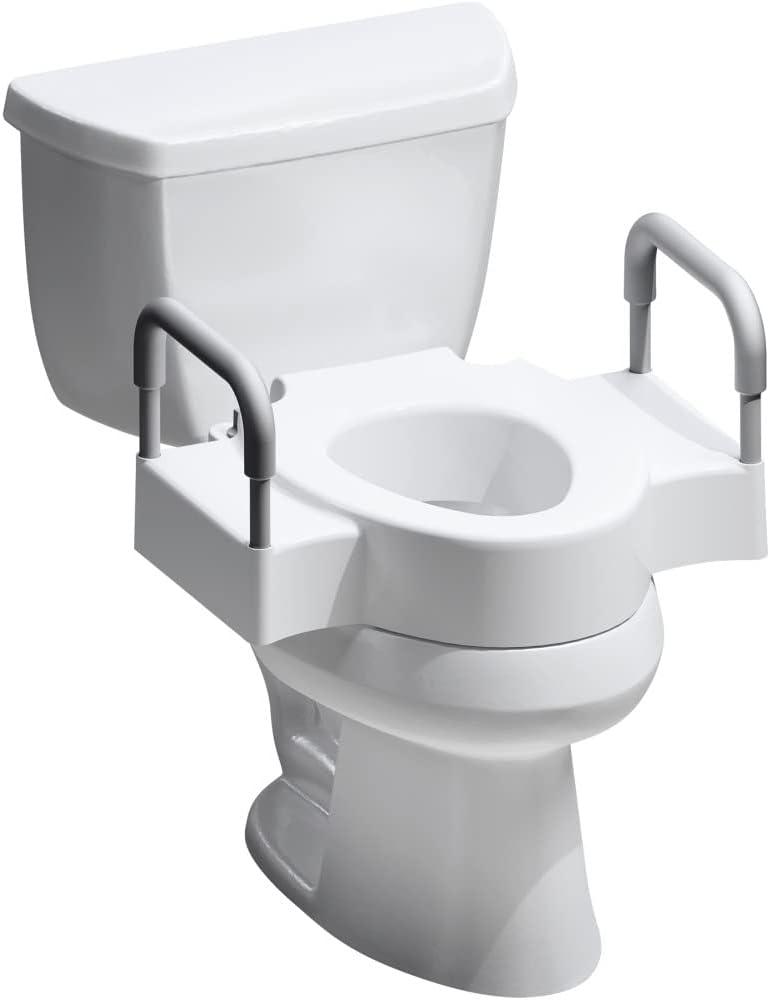 Bemis Rise 4.5" Raised Toilet Seat with Support Handles, Hinges Never Loosen, Fits Round and Elongated
