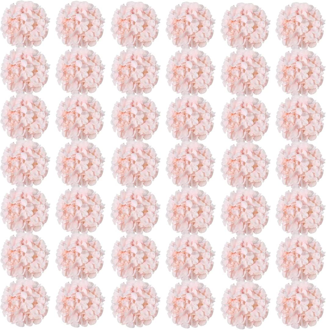 Auihiay 64pcs Hydrangea Artificial Flowers, Silk Hydrangea Heads with Stems, Pink Hydrangea Flowers for DIY Wedding Centerpiece Baby Shower Home Party Decor (Pink)