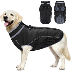 Malier Dog Coat, Reflective Dog Jacket Waterproof Windproof Puppy Cold Weather Coats with Harness Built in, Winter Extra Warm Pet Coat Fleece Vest for Small Large Pets and Puppy (Black, Small)