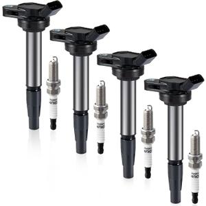 Pindex 4 Pack Ignition Coils and Double Iridium Spark Plug UF596 UF619 Coil Pack Kits Compatible with Toyota Pontiac Corolla Lexus Scion Matrix CT200h 2008-2017 1.8L L4 90919-02258,Black