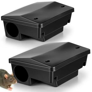 2 Pcs Rat Bait Stations Large Rodent with Key Reusable Mouse Stations Mice Blocks Heavy Duty Boxes for Outdoor Rodents Mice Blocks Station, Bait Not Included, Black (9 x 7.7 x 4.3 Inches)