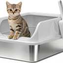 Stainless Steel Litter Box with Lid, Kitten Metal Cat Litter Boxes High Sided Enclosed for Small Cat and Injured Cats Rabbit, Anti-Urine Leakage | Non-Stick Bottom & Includes Scoop