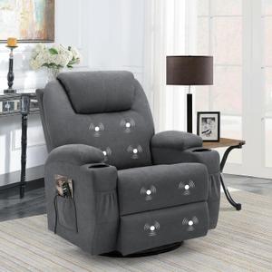 Flamaker Rocking Chair Recliner Chair with Massage Swivel Ergonomic Lounge Chair Classic Single Sofa with 2 Cup Holders Side Pockets Living Room Chair Home Theater Seat (Gray) (Grey)