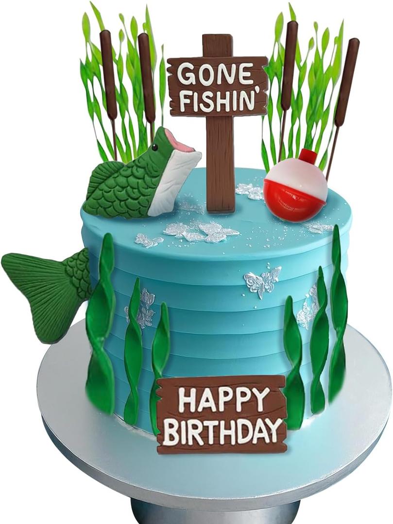 Fishing Cake Topper Set, 20 Pieces, Green, Birthday Party