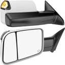 Switchback Signal Tow Mirrors Compatible with Dodge Ram 1500(2009-2018) 2500 3500(2010-2018), Power Heated Flip Up Extended Trailer Towing Side Mirrors w/Puddle Light, Smoked Lens White Housing