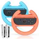 [Fit For switch1/2] Steering Wheel Hand Grips for Switch 2/Swith 1/OLED, Racing Wheels Handle Accessories for Mario Kart Games, Ergonomic Handheld Grips for Joycons 2 Controller -2 Packs (Orange&Blue)