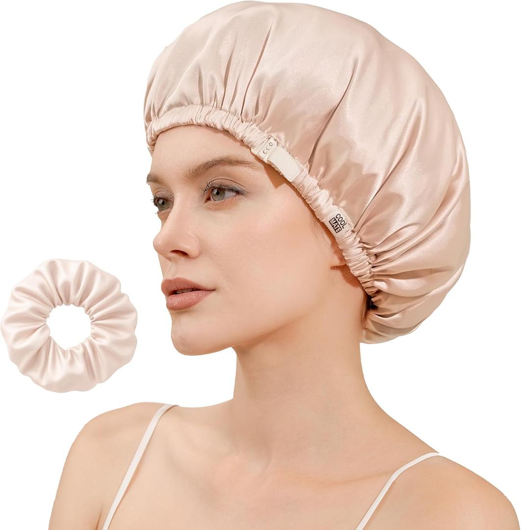 5 x CoolMate Adjustable Satin Silk Bonnet for Sleeping Women, Tie Double Lined Silk Bonnet for Women Long Hair