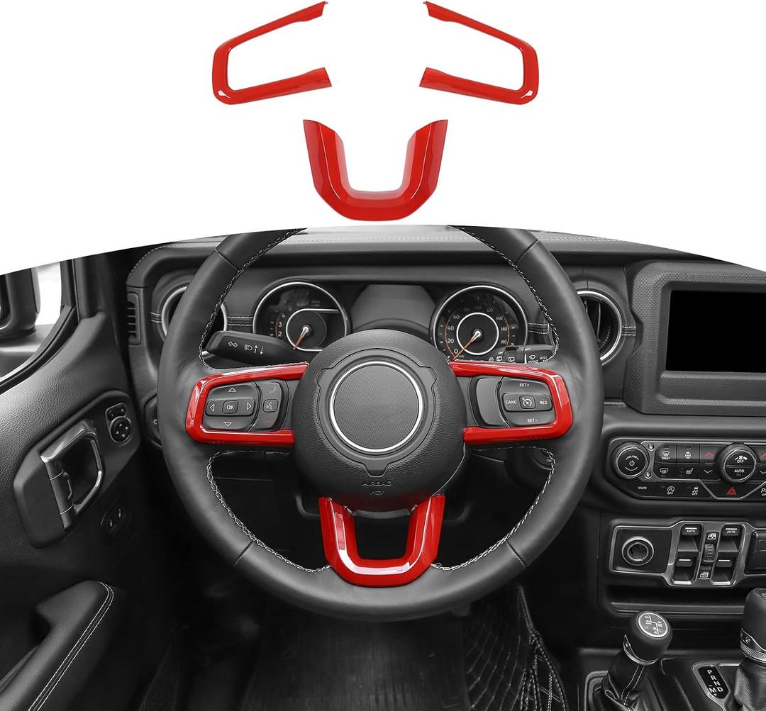 RT-TCZ for Wrangler JL Steering Wheel Trim Decal Panel Red for Jeep Wrangler JL JLU 2018 up for Gladiator JT 2020 up Red Interior Accessories 3pcs