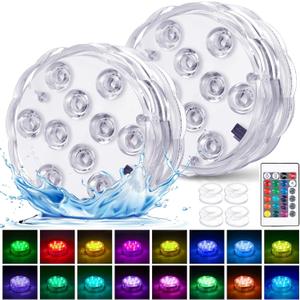 YiaMia Hot Tub Lights - 2-Pack RGB Color Battery-Powered LED Pool Lights with Remote Control and Suction Cup for Ponds, Decoration, Parties, Spas, Aquariums