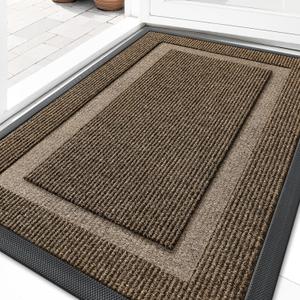 OLANLY Front Door Mat Indoor Outdoor Entrance, Waterproof All-Season, All-Weather Doormat, Sturdy Natural Rubber, Fade Resistant, Low Profile, Easy Clean Patio Porch Entryway Mat, 29.5x17, Brown