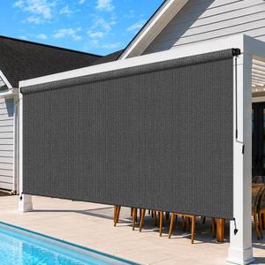 Outdoor Roller Shades for Patio, 9' W x 8' H Cordless Patio Shades Roll Up Outdoor Blinds with Splicing Design, 90% UV Protection for Porch Gazebo Pergola, Gray, 108"W x 96"H