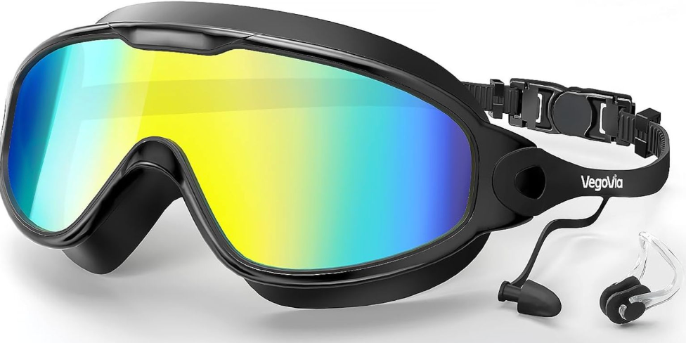 VegoVia Adult Swim Goggles 1 Pack, Anti-Fog 180 Wide View UV Protection Pool Swimming Goggles for Adult Youth Men Women (Pink/Mirrored & Aqua/Mirrored)