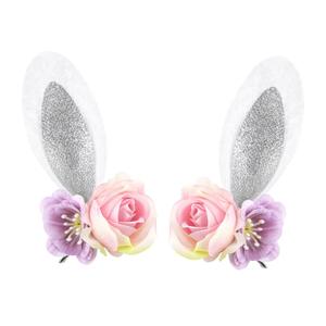 Easter Velvet Bow Hair Clips for Baby Girls Alligator Bow Clip Easter Bunny Ears Flower Clips Hairpin Easter Hair Accessories for Infant Toddler White