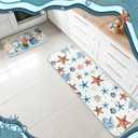 3 Pcs Summer Beach Kitchen Rug and Mats Sets Coastal Starfish Seashell Floor Mat Non Slip Blue Nautical Ocean Decor Rug for Kitchen Home Sink Standing Farmhouse Laundry