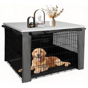Rockever Dog Crate Cover with Tabletop for 42 Inch Dog Cage, Heavy Duty Dog Kennel Cover, Waterproof UV-Resistant Polyester Pet Kennel Cover (Crate Not Include)