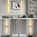 Battery Operated Wall Sconce Set of 2, 10000mAh Rechargeable Wall Light with Remote Control, Dimmable LED Lighting Fixture, Modern Long Line Wireless Light for Bedroom Living Room,Nickel