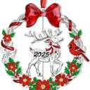 Deer Christmas Ornament 2025  Dated Holiday Keepsake for Christmas Tree Decorations, Cute Reindeer Ornament for Family & Friends