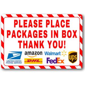 2 x Delivery Sign For Home Please Place Packages in Box Thank You Metal Sign