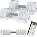 BYZOOM FITNESS Pure Series Adjustable Dumbbell - 12.5/25/27.5/75lb - SINGLE UNIT OR PAIR(check QTY before purchase) - 5-in-1/ 10-in-1 / 21-in-1 Flexible Hand Weights for Home Gym, Strength Training & Fitness Workouts, White OR Black