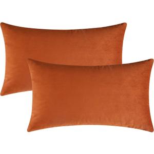 Mixhug Set of 2 Cozy Velvet Rectangle Decorative Lumbar Throw Pillow Covers for Couch and Bed, Burnt Orange, 12 x 20 Inches