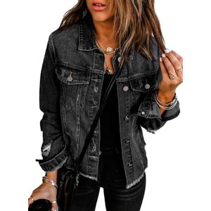 EVALESS Womens Denim Jean Jacket 2026 Country Concert Outfits, Black X-Large