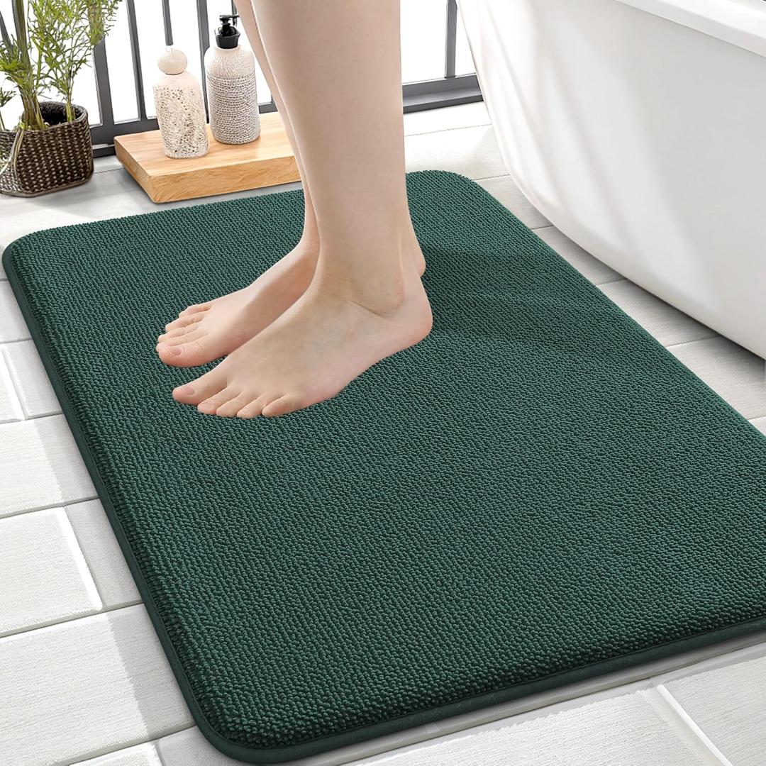 OLANLY Thick Memory Foam Small Bathroom Rugs 24x16, Extra Soft Absorbent Bath Rug, Quick Dry Bath Mats, Non-Slip, Washable Carpet for Bathroom, Tub and Shower, Home Decor Accessories, Blackish Green