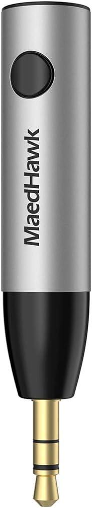 MaedHawk Aux to Bluetooth 5.0 Receiver Wireless Bluetooth Audio Adapter for Car Home Speaker 3.5mm Jack with Built-in Microphone for Hands Free Calls (Silver)