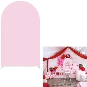 Pastel Pink Color Arch Backdrop Stand Covers Girls Strawberry Birthday Party Decorations Arches Background Fabric Cover Fruits Festa Wedding Parties Baby Shower Decors 4X7FT,  Pink 
