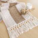 Boho Table Runner for Home Decor with Tassels 90 Inches Long, Farmhouse Rustic Cream & Brown Table Runners for Kitchen Holiday Party and Wedding Decor Runner (12x90in, Fringe Included)
