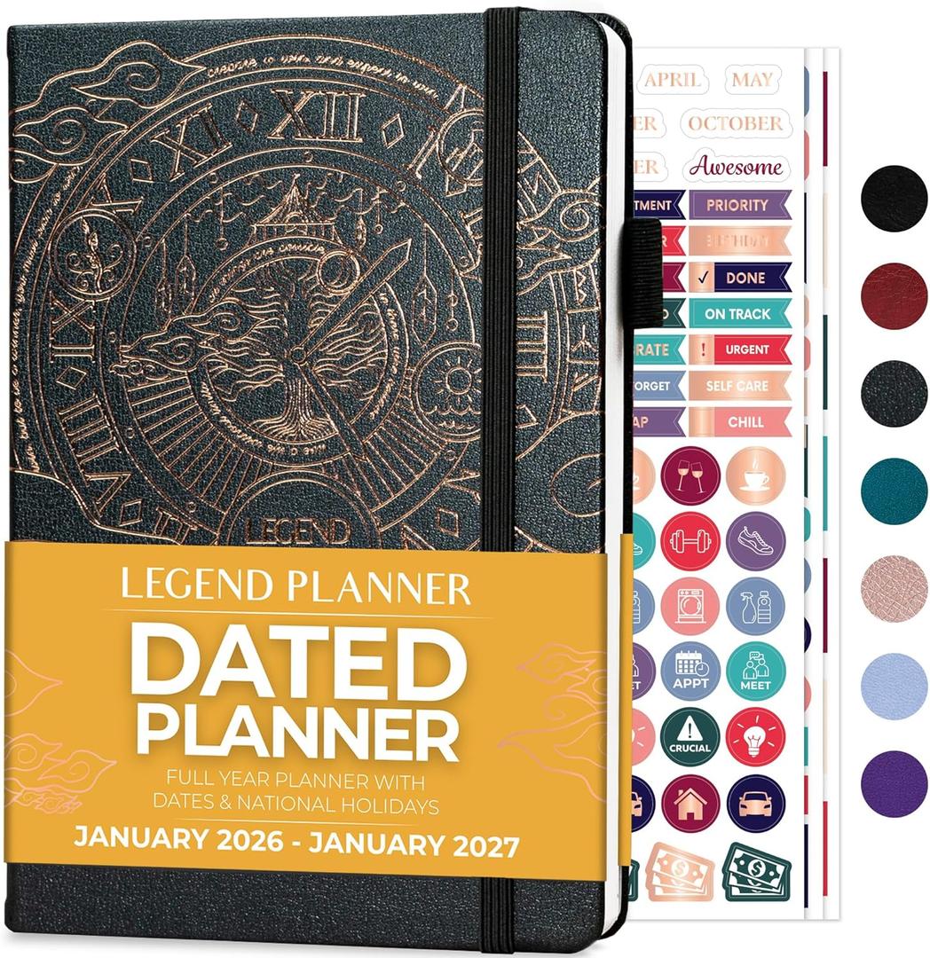 Legend Planner Jan 2026  Jan 2027 Dated Weekly & Monthly Planner to Hit Your Goals, Increase Productivity & Live Happier. Organizer Notebook & Productivity Journal. A5 Hardcover (Mystic Gray) (A5 (5.5" x 8.3"))
