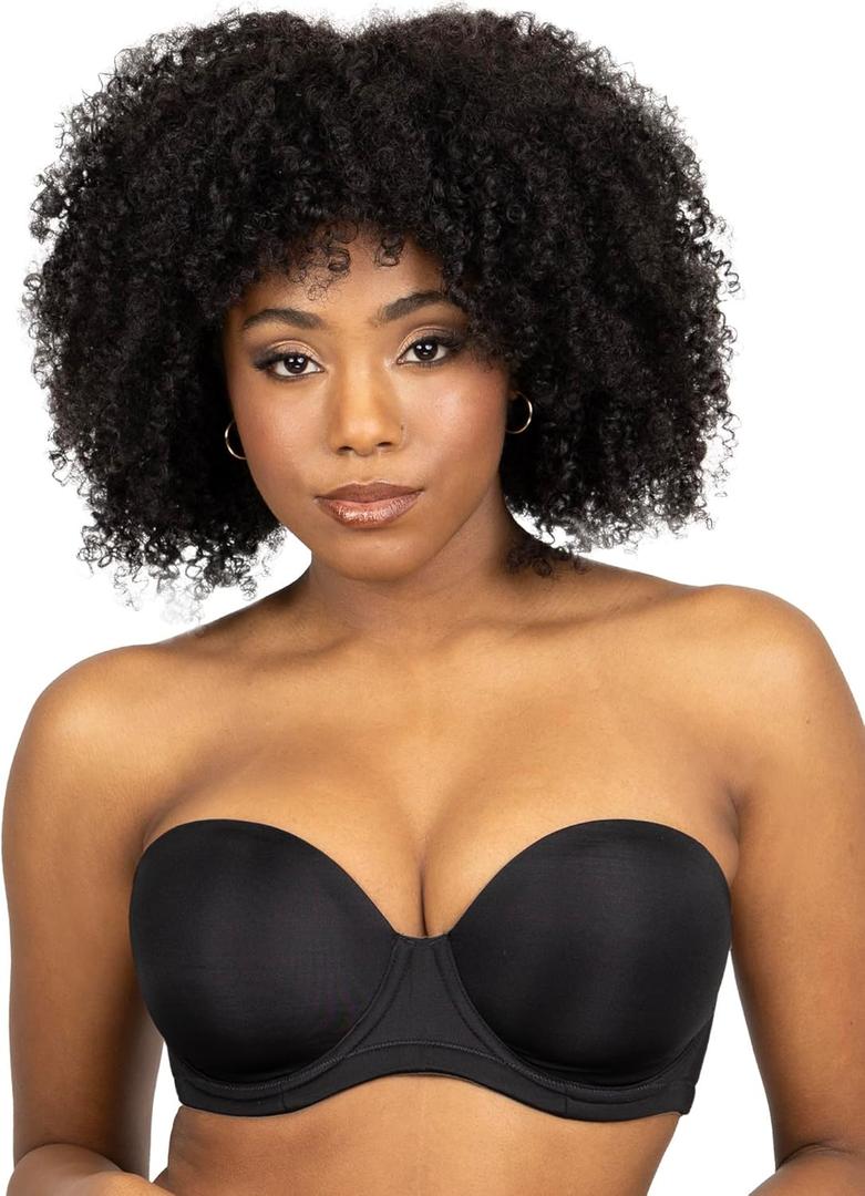 Smart & Sexy Women's Light Lined Strapless Bra (Black, L)