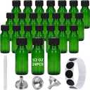REUJIHXY 24Pcs Green 0.5 oz Glass Boston Bottles with Black Poly Cone Cap, 15ML Round Glass Bottle for Essential Oil, Perfume and Liquid Boston Round Bottles- UV Rays Protection (24)