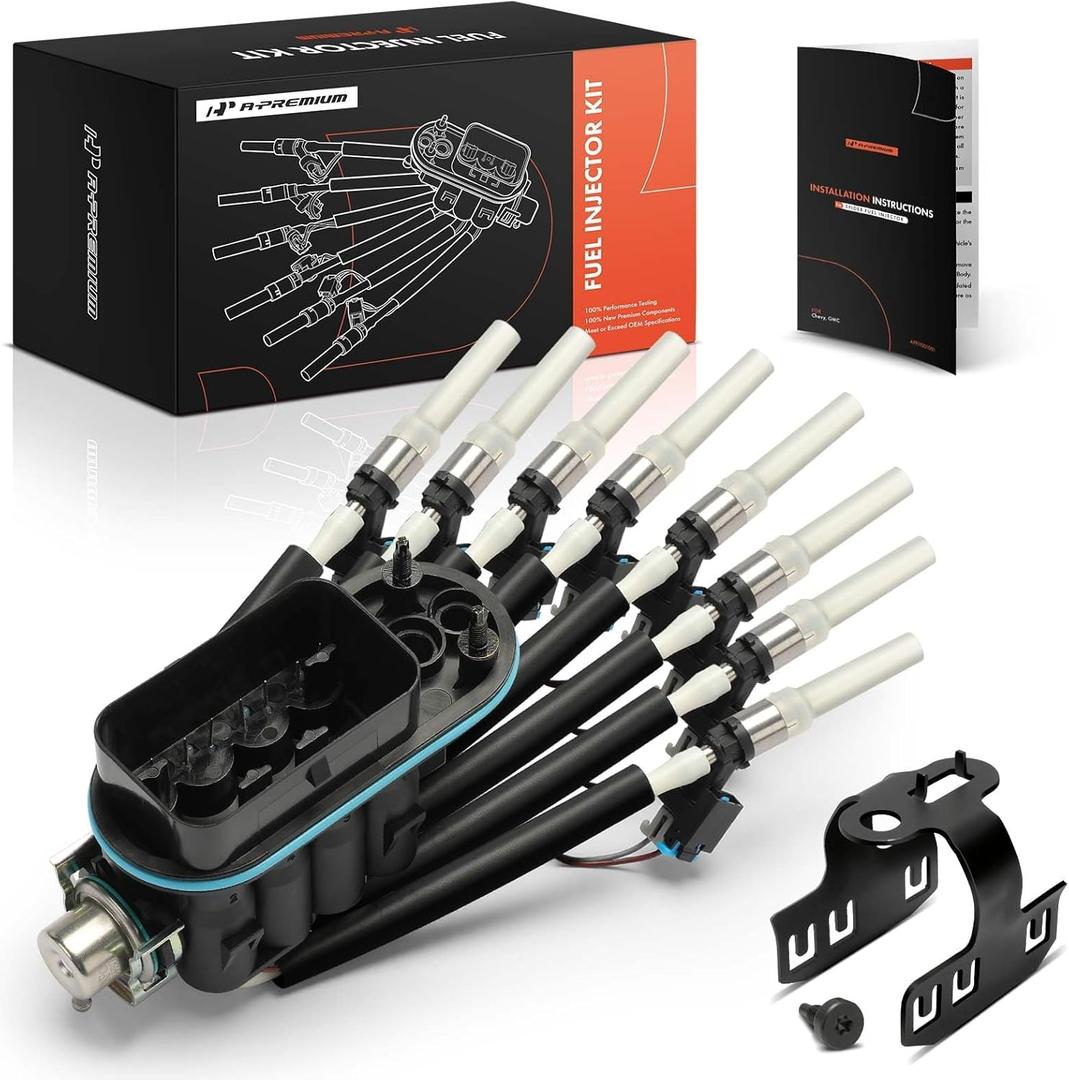 A-Premium 8 Cylinder Fuel Injector Assembly - Compatible with Chevrolet, Chevy, GMC, Cadillac Vehicles - Suburban, Tahoe, Yukon, Express, Savana, Escalade - V8 5.0L 5.7L, 1996-2000, Replace# 93441235