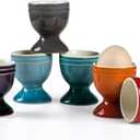 UNICASA Ceramic Egg Cups, Porcelain Colorful Egg Cup Set of 6, Stand Holder for Soft Boiled Eggs, Microwave & Dishwasher Safe (Set A)