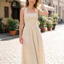 ZESICA Women's Summer Sleeveless Halter Midi Dress 2026 Off Shoulder High Waist Flowy Formal Wedding Guest Long Dresses (M)