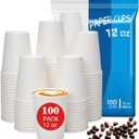 Disposable Paper Coffee Cups 12 oz 100 Count, Leak-Proof Paper Cups 12 oz, Sturdy White Coffee Cups for Cold and Hot Drinks, Party, Office, Travel and Events
