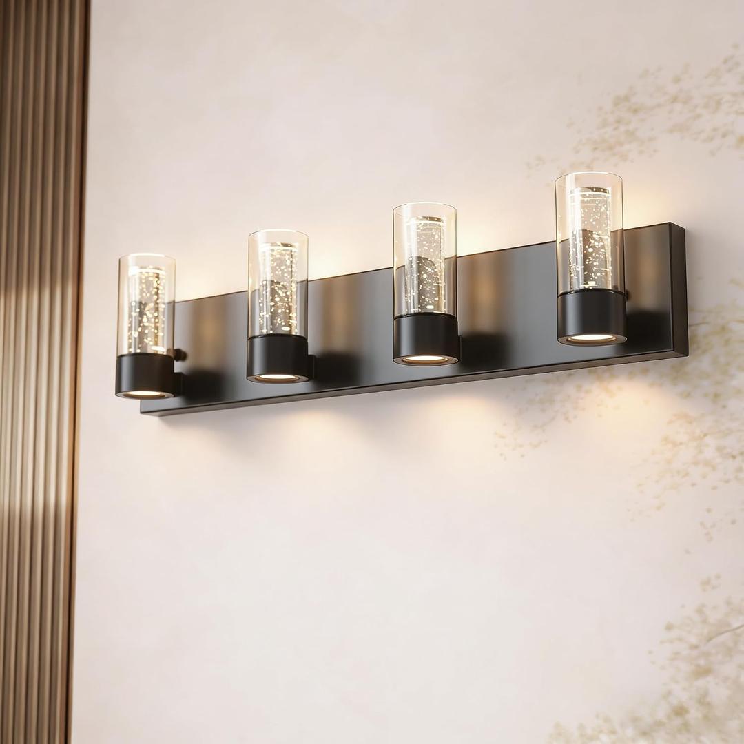 Tawson Alice Modern 4-Light Vanity Light Fixture, Integrated Led and Premium Bubble Glass, for Bathroom, Hallway, Entryway, Kitchen, Mirror, Laundry Room