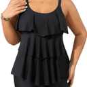 Yonique Women's Plus Size Tankini Swimsuits with Shorts Two Piece Bathing Suits Ruffle Swimsuits Tummy Control Swimwear (Black)