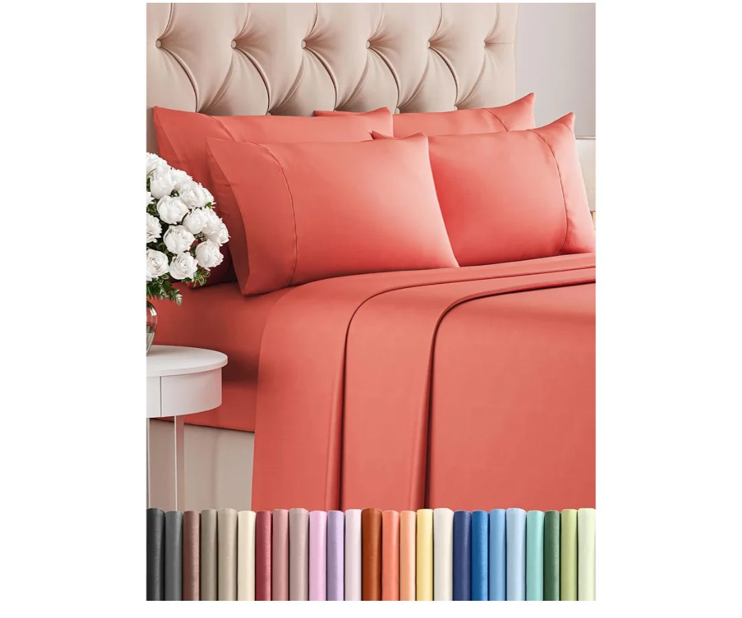 Queen 6 Piece Sheet Set - Comfy Breathable & Cooling - Ultra Soft Hotel Luxury Bedding Set w/ 8-16 Inch Deep Pockets - 1 Flat & 1 Fitted Sheet & 4 Pillowcases - Cozy, Wrinkle Free & Easy Care - Coral