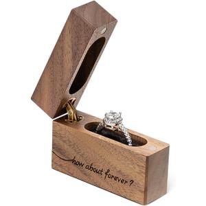 Wooden Engagement Ring Box Small Slim Flat Ring Case for Proposal,Wedding (How about forever)