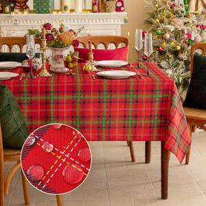 Romanstile Christmas Rectangle Red Plaid Tablecloth - 60 x 84 Inch - Checkered Water Stain Resistant Table Cover, Washable Polyester Table Cloths for Xmas Dinner/Party Decoration/Holiday